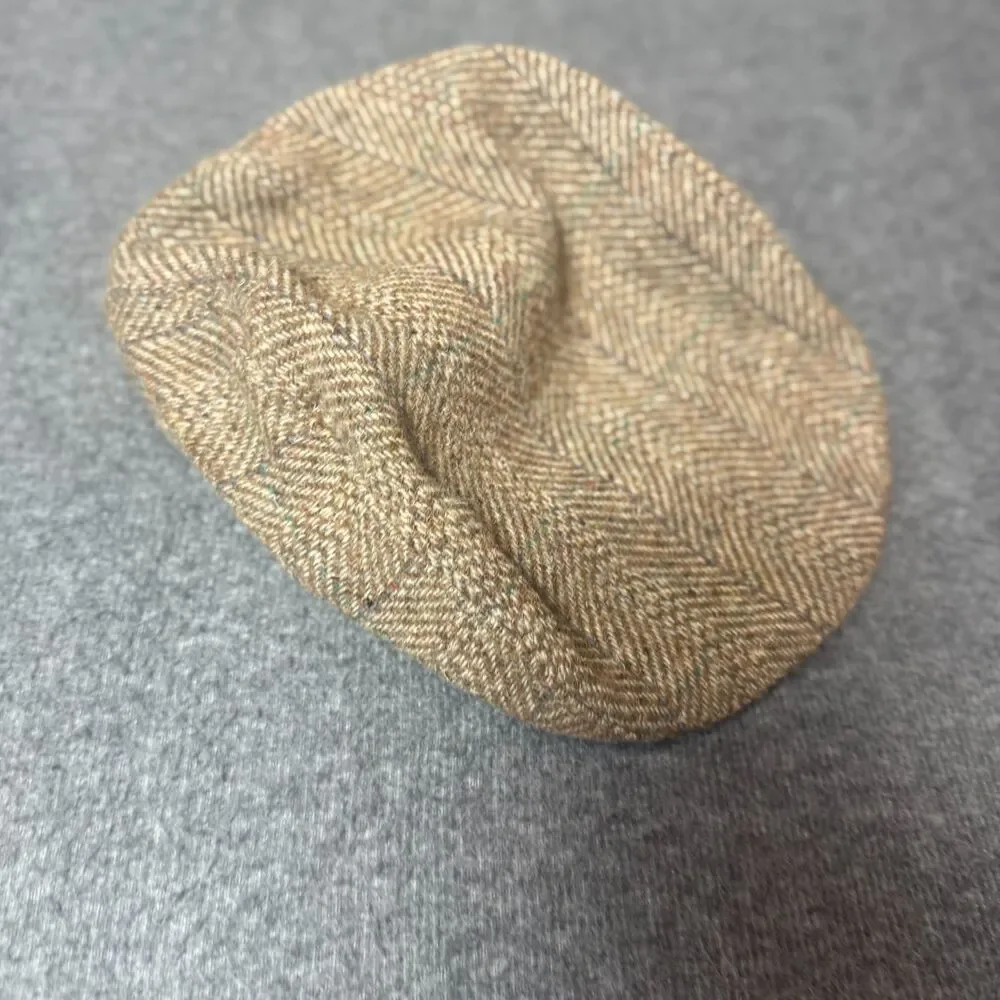 Vintage Pendleton Green Herringbone Wool Newsboy Cabbie Cap Hat Medium USA